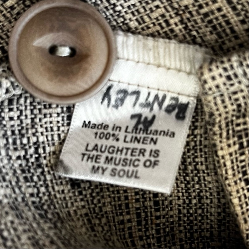 FLAX 100% LINEN BUTTON DOWN LONG LINE JACKET SIZE SMALL LAGENLOOK SOPHISTICATED - Picture 4 of 7